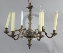 A 19th century Dutch brass six branch ceiling chandelier diameter 22in. drop 18in.