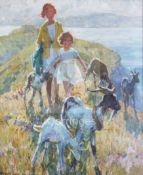 § Dorothea Sharp (1874-1955)oil on canvasChildren and goats on a cliff topsigned, Bourlay label