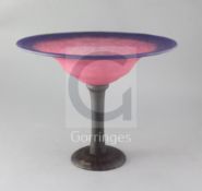 A Schneider `Le Verre Francais` glass footed bowl, c.1930s, in pink and purple mottled glass, the