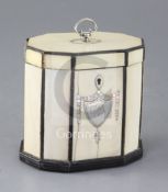 A Regency ten sided inlaid ivory tea caddy, with silver and mother of pearl inset decoration, height