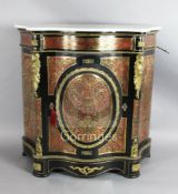 A 19th century French red boulle and ebonised serpentine pier cabinet, with grey and white marble