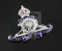 An early/mid 20th century gold and platinum, two colour enamel and diamond set Royal Artillery