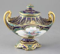 A Royal Crown Derby two handled vase and cover, painted by Ellis Clark, with raised twin handles,