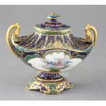 A Royal Crown Derby two handled vase and cover, painted by Ellis Clark, with raised twin handles,