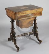 A Victorian figured walnut and Tunbridgeware combined games and work table, inset with a view of a