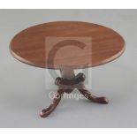 Denis Hillman. A Regency style mahogany miniature circular tilt top breakfast table, raised on a