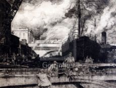 Frank Brangwyn (1867-1956)etchingDocklands scenesigned in pencil16.5 x 22in.