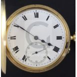 An Edwardian 18ct gold half hunter keyless lever pocket watch with Karrusel escapement, by Johnson