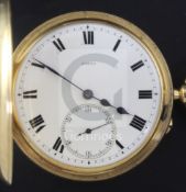 An Edwardian 18ct gold half hunter keyless lever pocket watch with Karrusel escapement, by Johnson