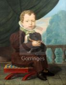 Continental Schooloil on canvasPortrait of a seated child holding a lap dogindistinctly signed31 x