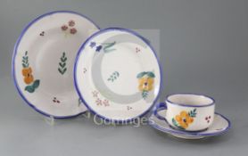 A modern thirty three piece Italian maiolica part tea service, painted with floral sprigs,