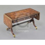 Denis Hillman. A Regency style banded burr walnut and rosewood banded miniature sofa table, fitted