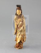A Chinese Ming dynasty ivory figure of Guanyin, 17th century, wearing Bodhisattva jewellery and