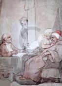 Thomas Rowlandson (1756-1827)pen, ink and watercolourTending the invalid, a sketch of figures on a