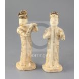 Two rare Chinese Qingbai standing figures of musicians, Song dynasty (11th/12th century), the