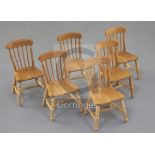 Denis Hillman. A set of six miniature Victorian style beech kitchen dining chairs, with shaped lathe