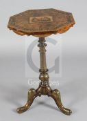 A Victorian figured walnut and Tunbridgeware occasional table, the octagonal top inset with the view