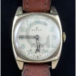 A gentleman's 1930's 9ct gold Rolex manual wind wrist watch, with Arabic dial and subsidiary