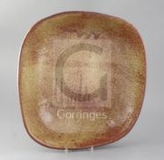 Pierre Culot (Belgian 1938-2011). A red/brown-glazed large stoneware dish, 'C' monogram to base,