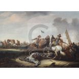 Attributed Abraham Van Der Hoef (Dutch 1611-1666)oil on panelA Cavalry Skirmish13.25 x 18in.