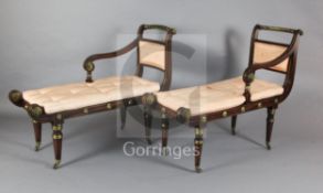 A pair of early 19th century American simulated rosewood chaises, with parcel gilt and simulated