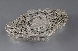 An Edwardian pierced silver wedding casket by William Comyns, of lozenge form, London, 1903, 19cm,