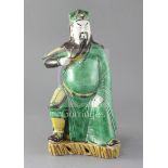 A Chinese enamelled biscuit porcelain figure of Guandi, 19th century, height 35cm