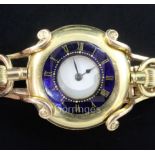An early 20th century 18ct gold half hunter fob watch with a 15ct gold bracelet, the bracelet