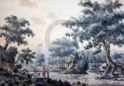 Samuel Hieronymous Grimm (1733-1844)ink and watercolourFigures in a river landscape12.5 x 18in.