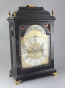 A second quarter of the 18th century and later quarter chiming table clock, the ebonised inverted