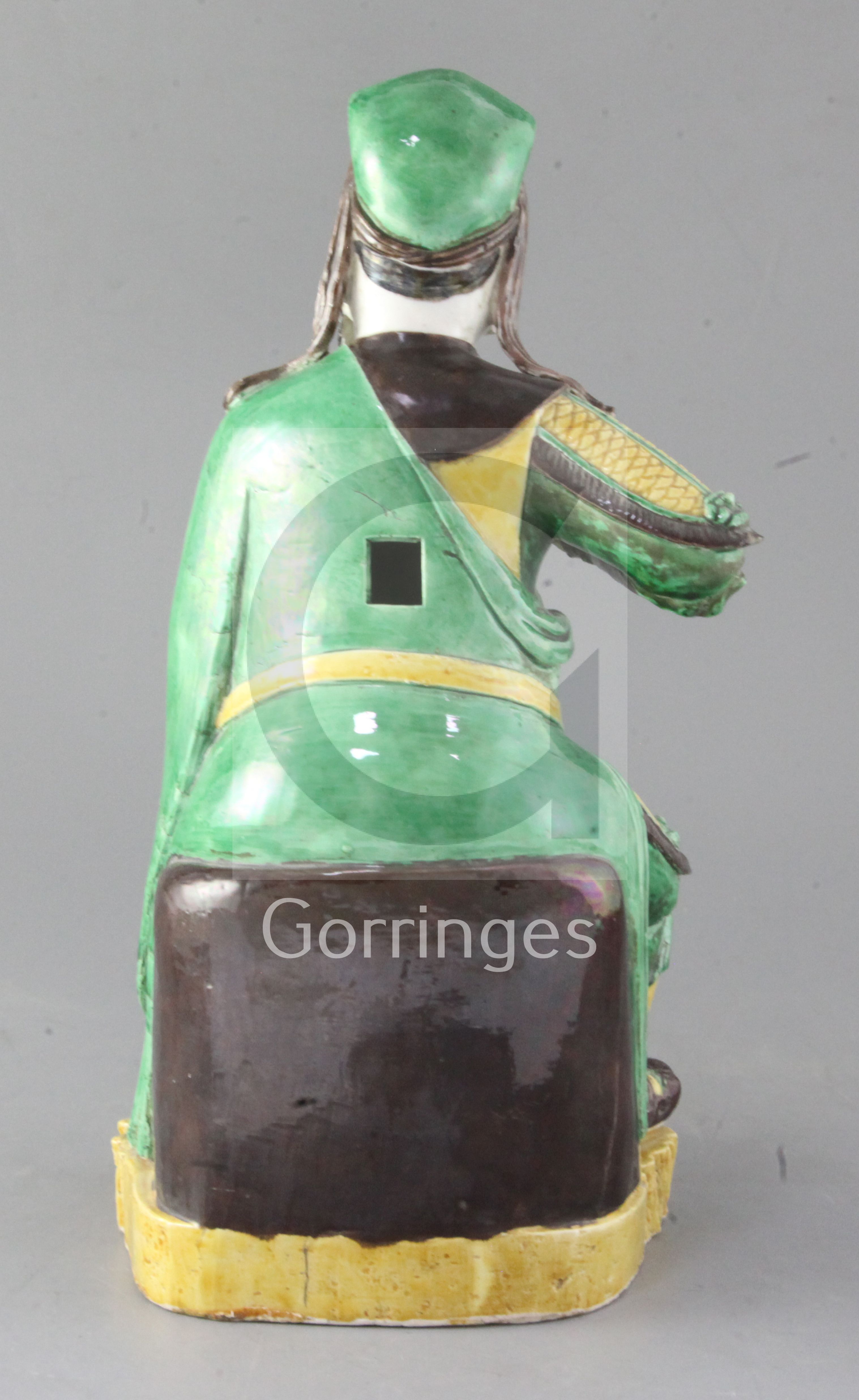 A Chinese enamelled biscuit porcelain figure of Guandi, 19th century, height 35cm - Bild 2 aus 3