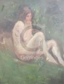 Albert de Belleroche (1864-1944)oil on canvasFemme Nue dans la CampagneExhibition labels verso32 x