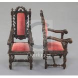 Denis Hillman. A pair of Victorian style Carolean design miniature oak elbow chairs, with turned and