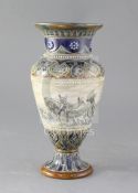 A Doulton Lambeth stoneware baluster vase, decorated by Hannah Barlow, with a continuous band of