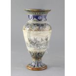 A Doulton Lambeth stoneware baluster vase, decorated by Hannah Barlow, with a continuous band of