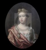 Early 18th century English Schooloil on canvasPortrait of a ladyoval