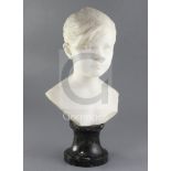 Édouard Charles Marie Houssin. A carved white marble bust of Louise Demont, signed, on green