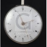 A George III silver keywind cylinder pocket watch by Eardley Norton, London, with Roman and Arabic