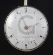 A George III silver keywind cylinder pocket watch by Eardley Norton, London, with Roman and Arabic