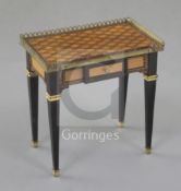 Denis Hillman. A Louis XVI style parquetry inlaid miniature table a ecrire, constructed of ten