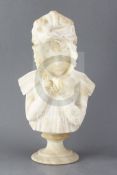 A late 19th century alabaster bust of a girl, raised on a socle base, unsigned, height 17.5in.