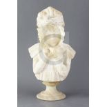 A late 19th century alabaster bust of a girl, raised on a socle base, unsigned, height 17.5in.