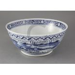 A Chinese blue and white bowl, 19th century, painted with sages and other figures in river