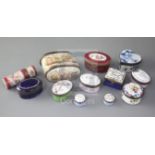 A collection of ten early 19th century and later enamel patch, pill and other boxes and two