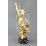 Affortunato Gori. A gilt bronze and ivory figure of an Middle Eastern dancer, raised on a verdi