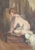 Albert de Belleroche (1864-1944)4 unstretchered oils on canvasKneeling female nude 26 x 18in.,