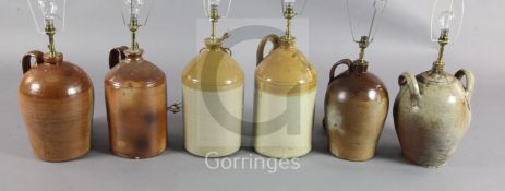 Six 19th century salt glazed flagons and jars