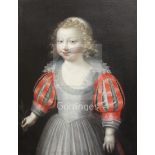 English School c.1627oil on canvasThree quarter length portrait of girl, in a white dress with red