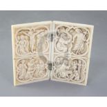 A 19th century French gothic revival ivory diptych, carved with scenes of The Adoration, The Road to