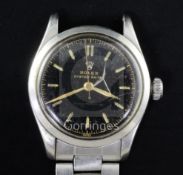 A gentleman's stainless steel Rolex Oyster Royal mid-size manual wind wrist watch, with black dial